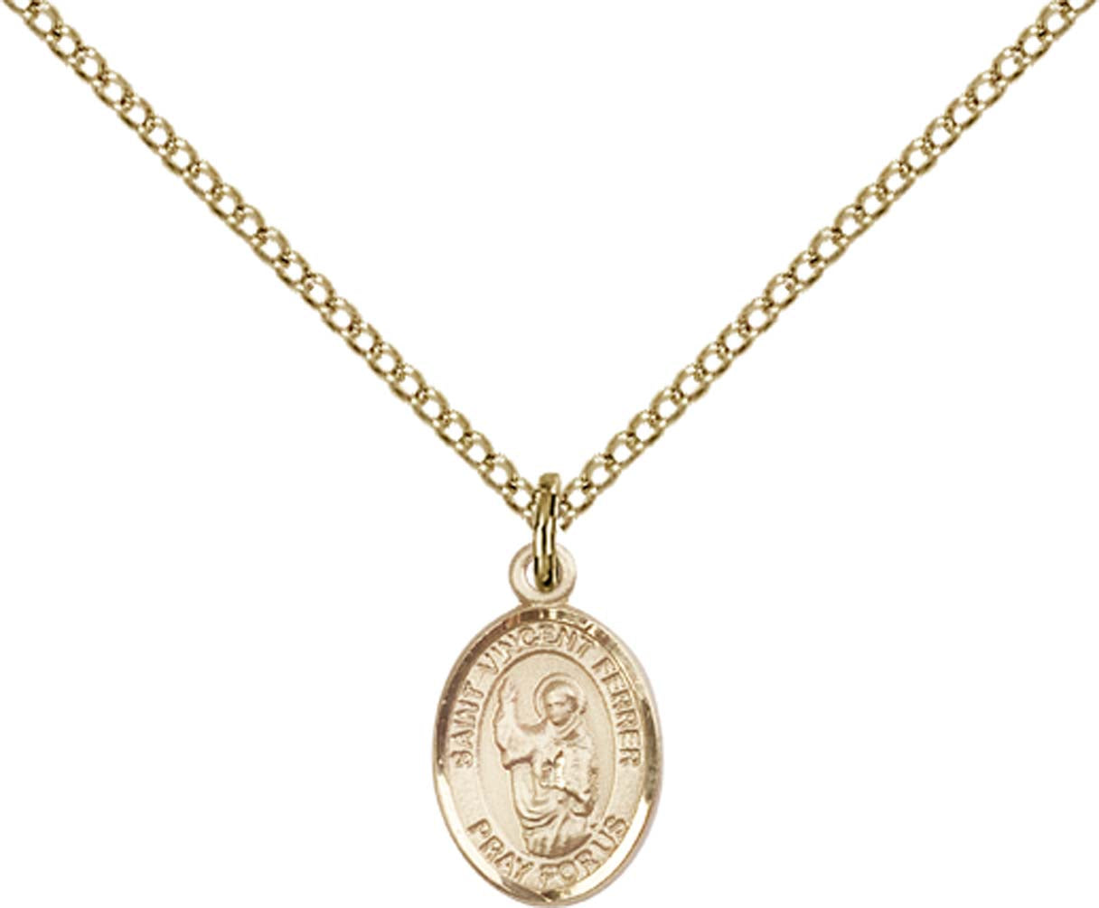 14kt Gold Filled St. Vincent Ferrer Pendant with 18 inch Gold Filled Light Curb Chain - Small
