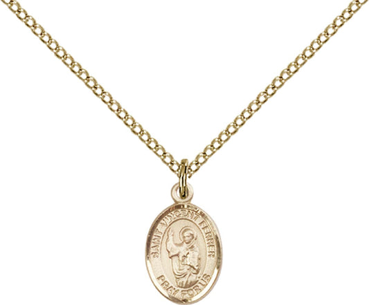 14kt Gold Filled St. Vincent Ferrer Pendant with 18 inch Gold Filled Light Curb Chain - Small