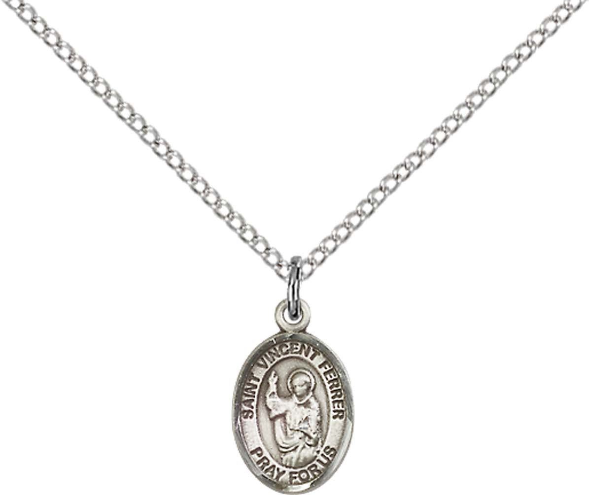 Sterling Silver St. Vincent Ferrer Pendant with 18 inch Sterling Silver Light Curb Chain - Small