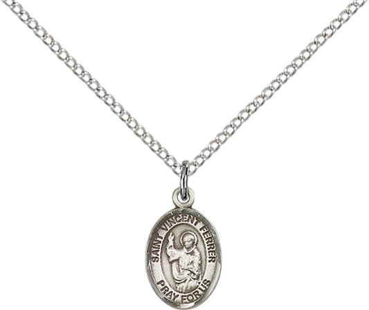 Sterling Silver St. Vincent Ferrer Pendant with 18 inch Sterling Silver Light Curb Chain - Small