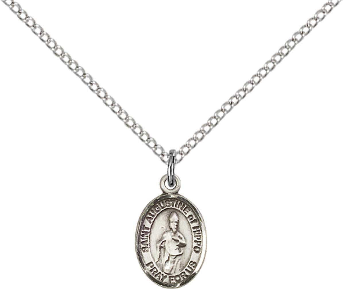 Sterling Silver St. Augustine of Hippo Pendant with 18 inch Sterling Silver Light Curb Chain - Small