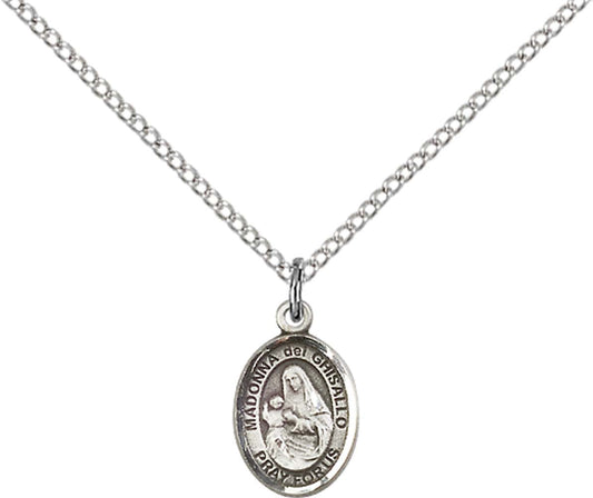 Sterling Silver St. Madonna Del Ghisallo Pendant with 18 inch Sterling Silver Light Curb Chain - Small