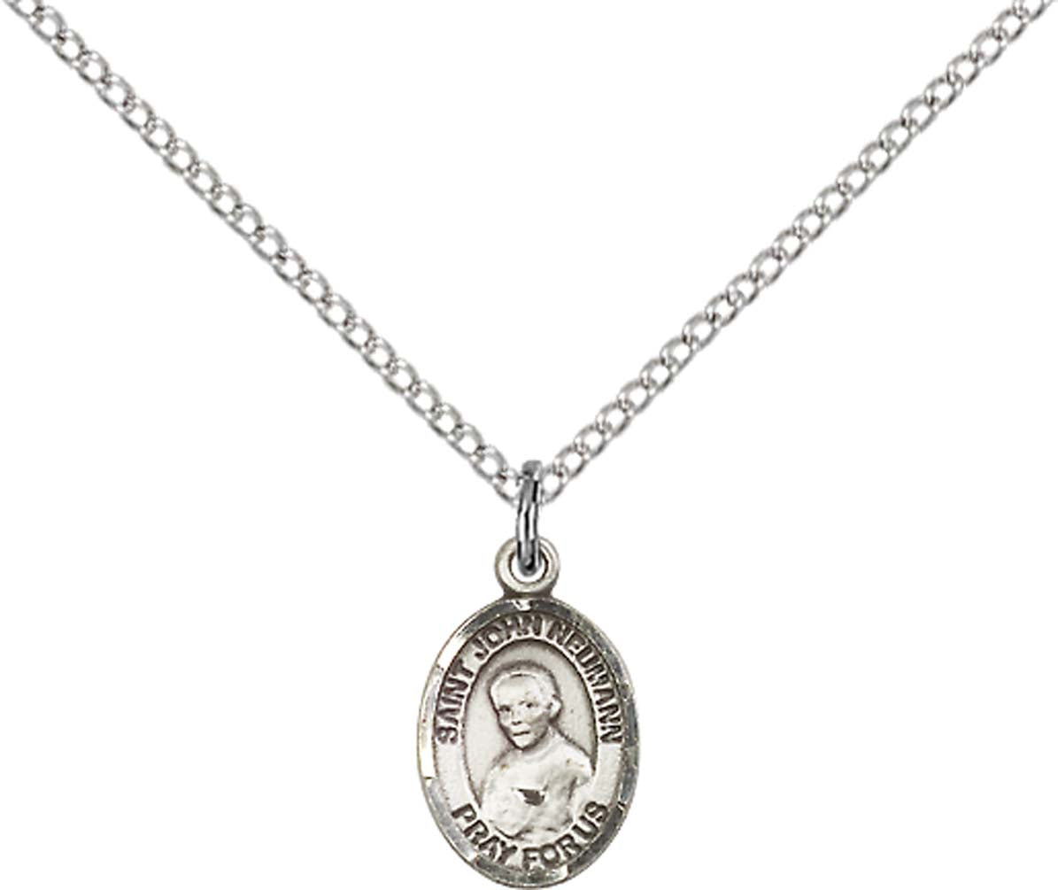 Sterling Silver St. John Neumann Pendant with 18 inch Sterling Silver Light Curb Chain - Small