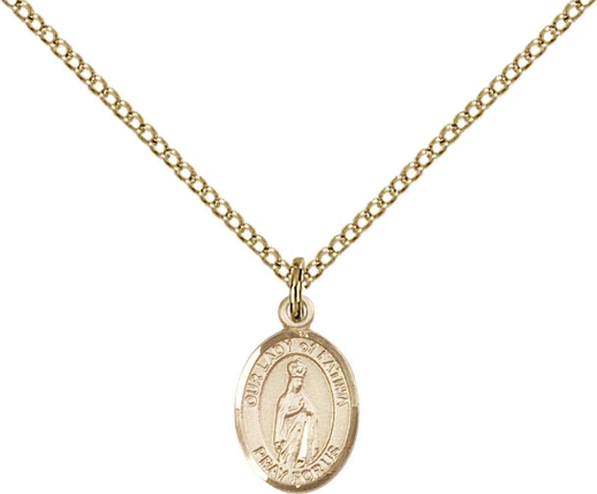 14kt Gold Filled O/L of Fatima Pendant with 18 inch Gold Filled Light Curb Chain - Small