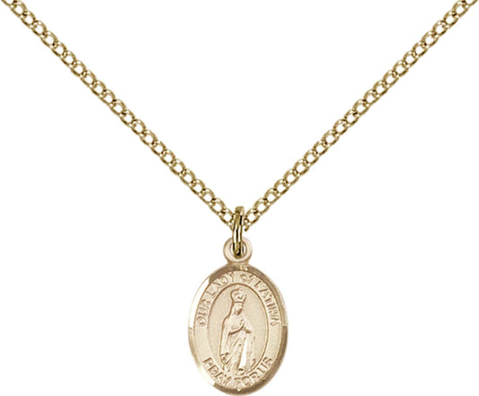 14kt Gold Filled O/L of Fatima Pendant with 18 inch Gold Filled Light Curb Chain - Small