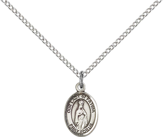 Sterling Silver O/L of Fatima Pendant with 18 inch Sterling Silver Light Curb Chain - Small