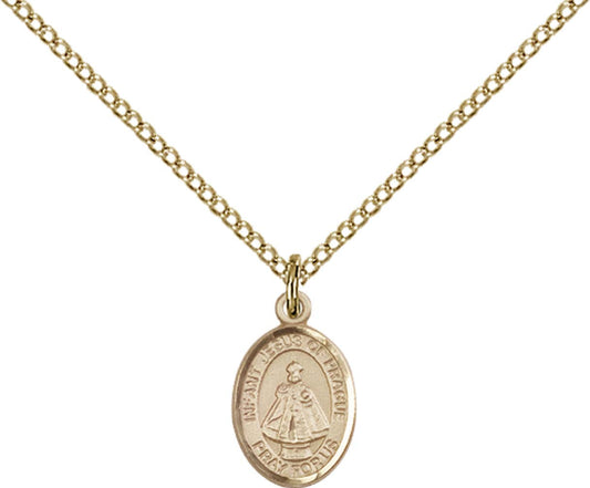 14kt Gold Filled Infant of Prague Pendant with 18 inch Gold Filled Light Curb Chain - Small