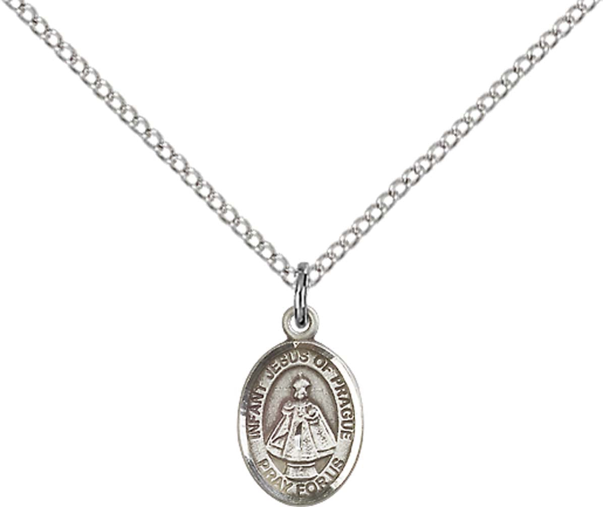 Sterling Silver Infant of Prague Pendant with 18 inch Sterling Silver Light Curb Chain - Small
