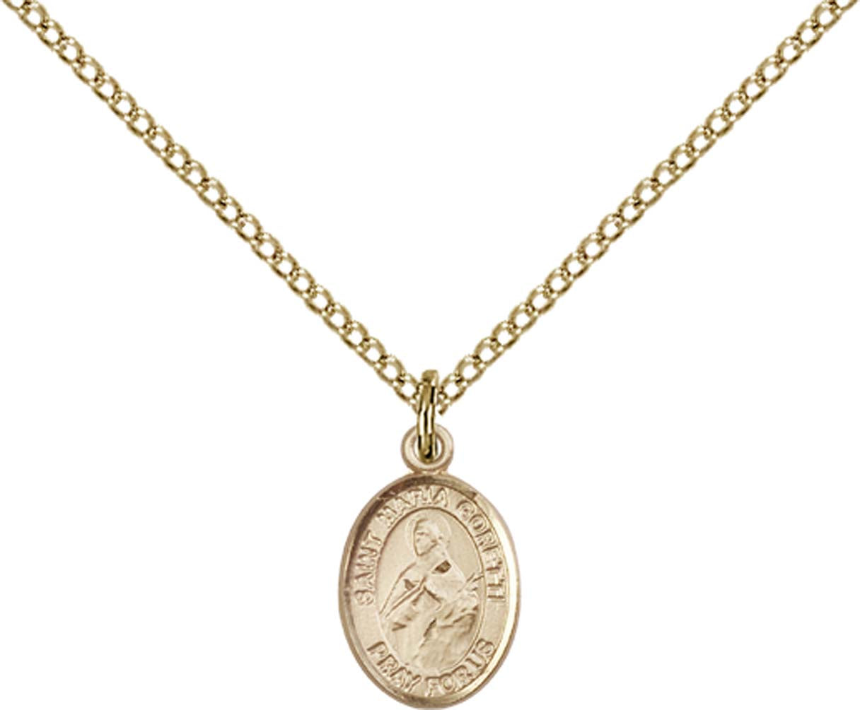 14kt Gold Filled St. Maria Goretti Pendant with 18 inch Gold Filled Light Curb Chain - Small