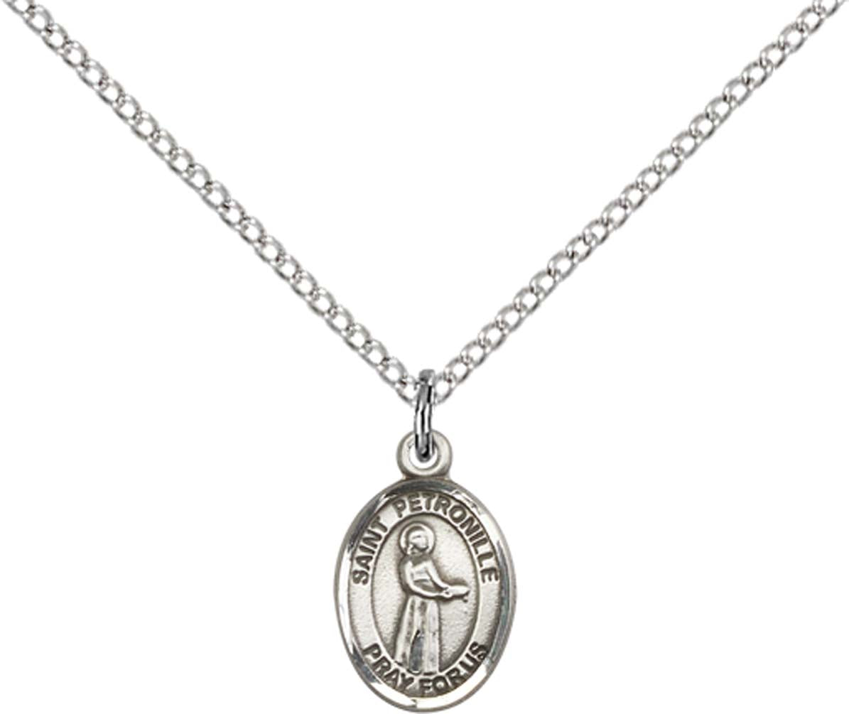Sterling Silver St. Petronille Pendant with 18 inch Sterling Silver Light Curb Chain - Small