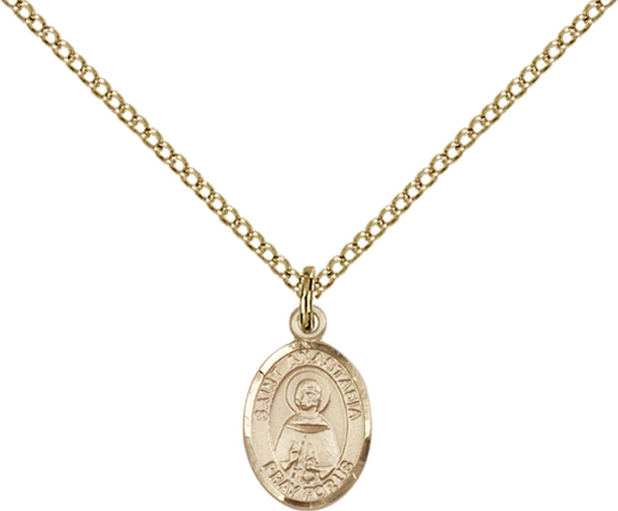 14kt Gold Filled St. Anastasia Pendant with 18 inch Gold Filled Light Curb Chain - Small