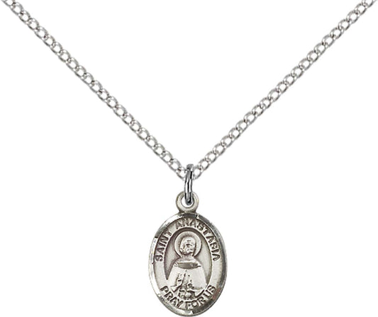 Sterling Silver St. Anastasia Pendant with 18 inch Sterling Silver Light Curb Chain - Small
