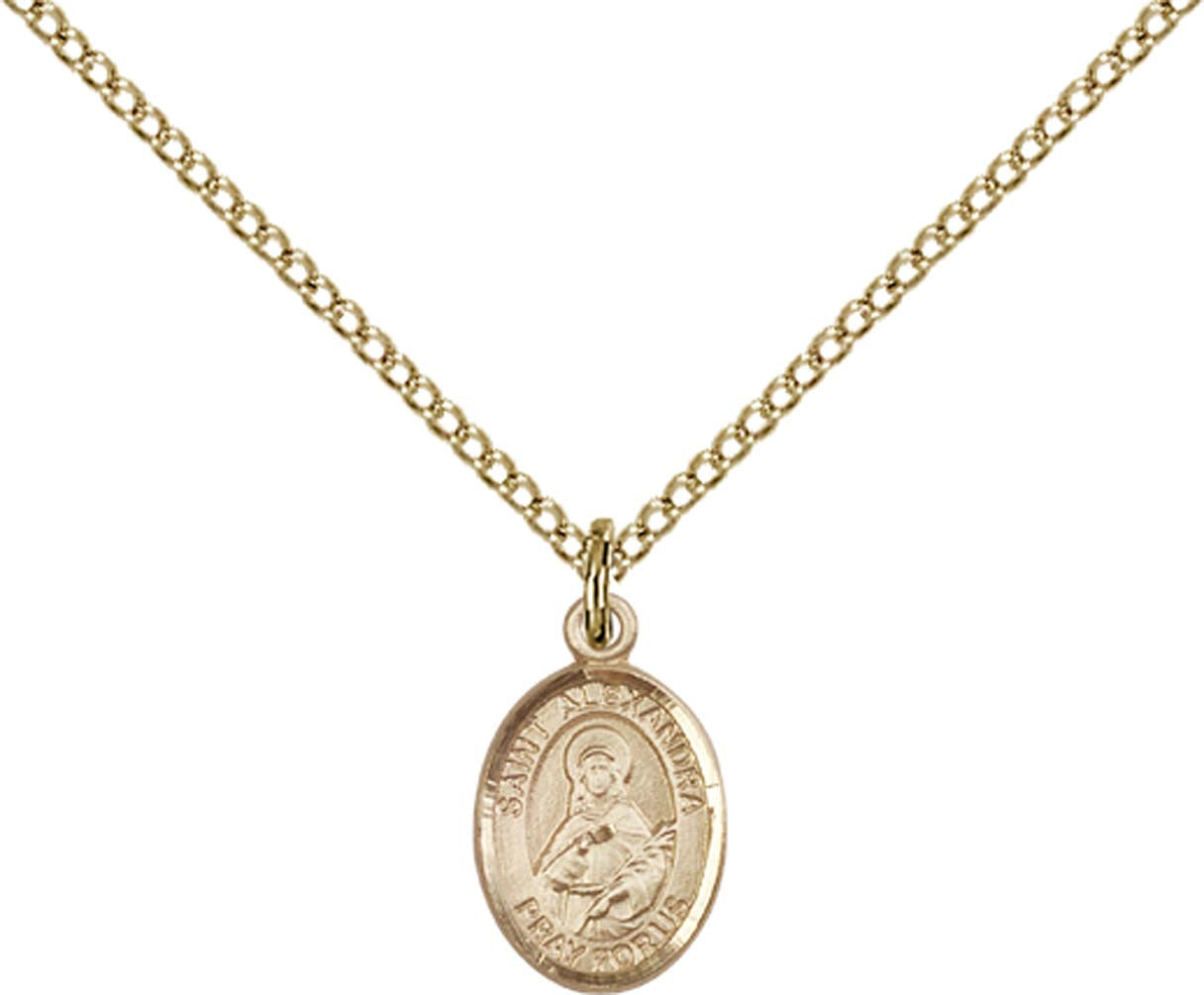 14kt Gold Filled St. Alexandra Pendant with 18 inch Gold Filled Light Curb Chain - Small