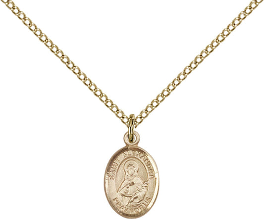 14kt Gold Filled St. Alexandra Pendant with 18 inch Gold Filled Light Curb Chain - Small