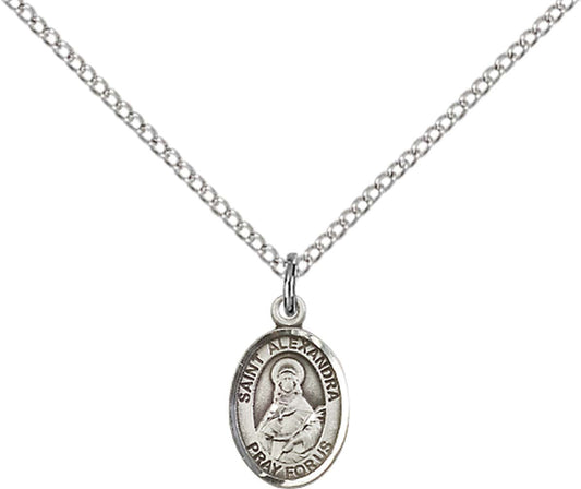 Sterling Silver St. Alexandra Pendant with 18 inch Sterling Silver Light Curb Chain - Small