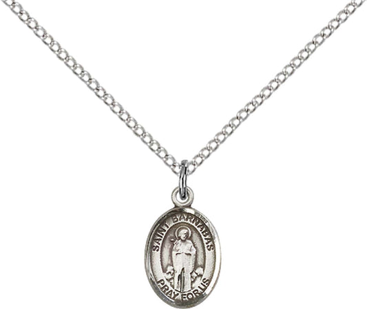 Sterling Silver St. Barnabas Pendant with 18 inch Sterling Silver Light Curb Chain - Small
