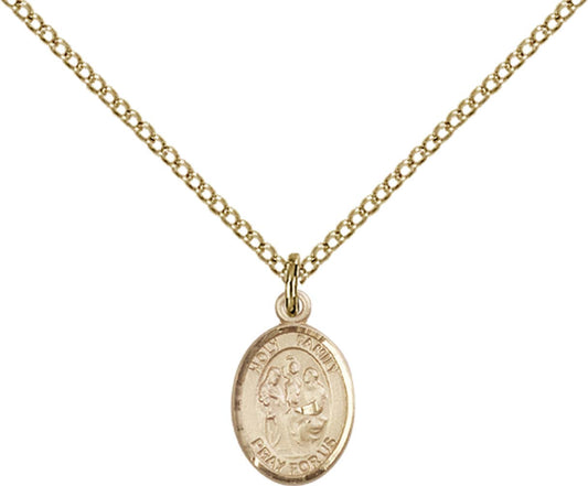 14kt Gold Filled Holy Family Pendant with 18 inch Gold Filled Light Curb Chain - Small