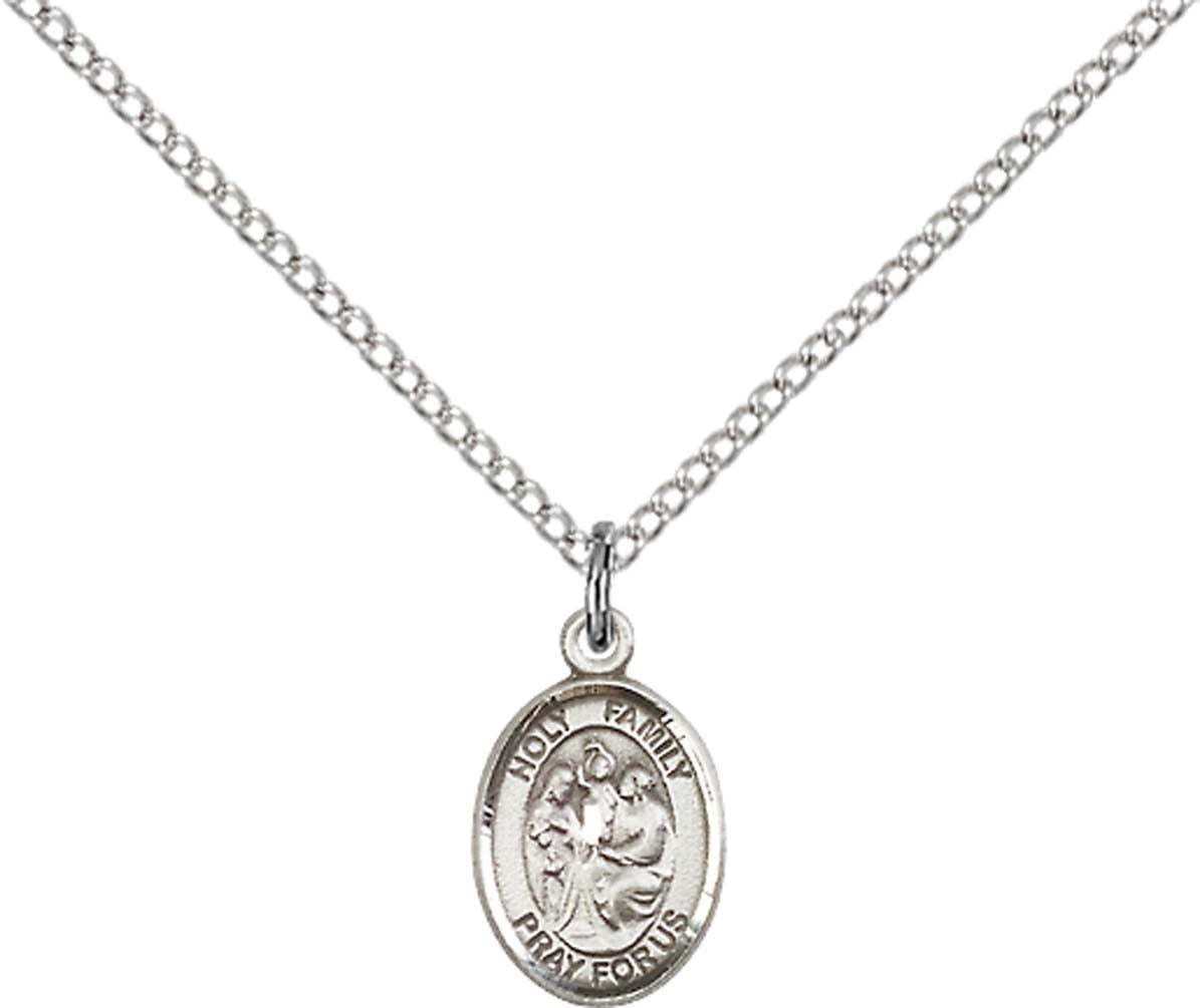Sterling Silver Holy Family Pendant with 18 inch Sterling Silver Light Curb Chain - Small