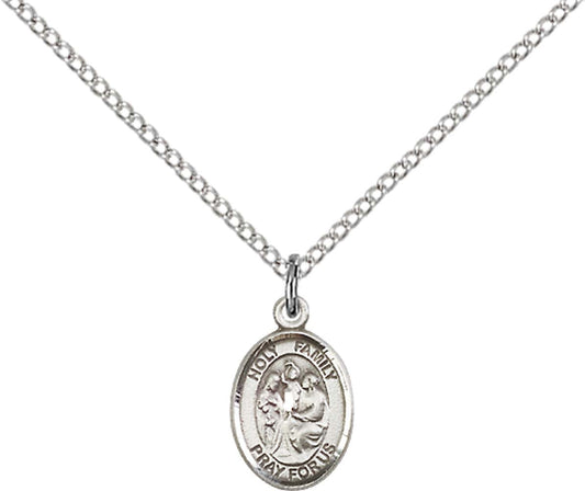 Sterling Silver Holy Family Pendant with 18 inch Sterling Silver Light Curb Chain - Small