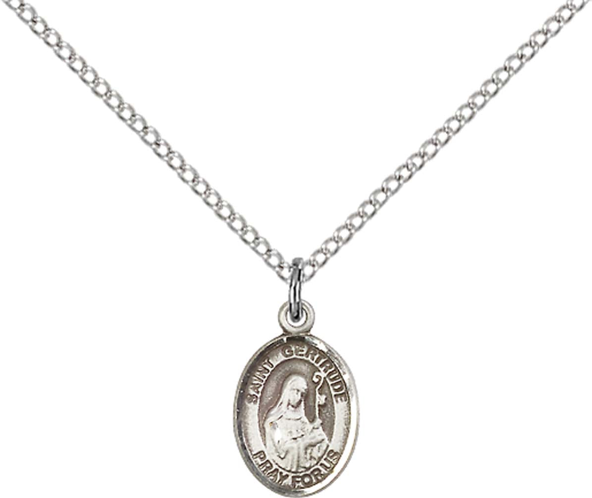 Sterling Silver St. Gertrude of Nivelles Pendant with 18 inch Sterling Silver Light Curb Chain - Small