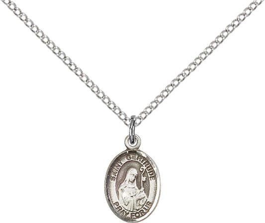 Sterling Silver St. Gertrude of Nivelles Pendant with 18 inch Sterling Silver Light Curb Chain - Small