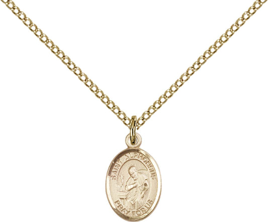 14kt Gold Filled St. Alphonsus Pendant with 18 inch Gold Filled Light Curb Chain - Small