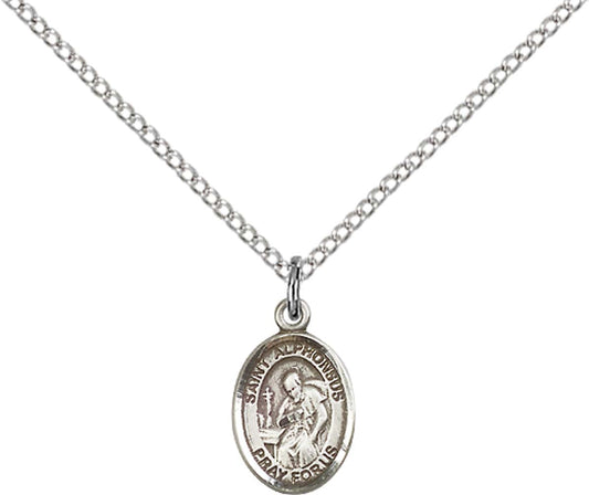 Sterling Silver St. Alphonsus Pendant with 18 inch Sterling Silver Light Curb Chain - Small