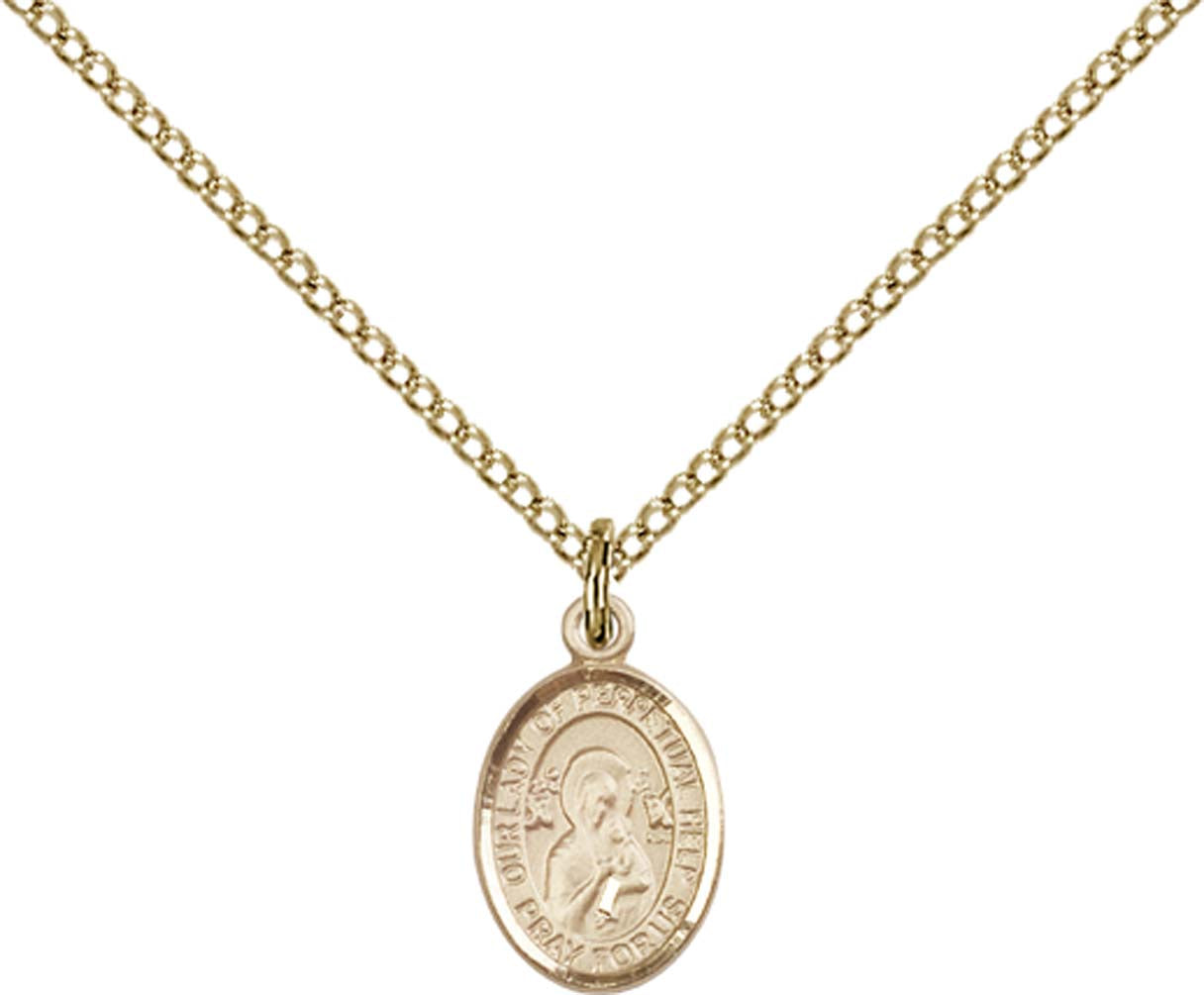 14kt Gold Filled O/L of Perpetual Help Pendant with 18 inch Gold Filled Light Curb Chain - Small