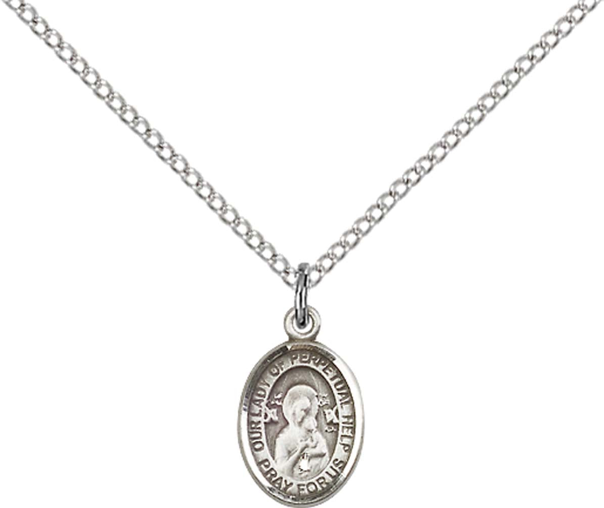 Sterling Silver O/L of Perpetual Help Pendant with 18 inch Sterling Silver Light Curb Chain - Small