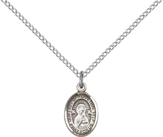 Sterling Silver O/L of Perpetual Help Pendant with 18 inch Sterling Silver Light Curb Chain - Small