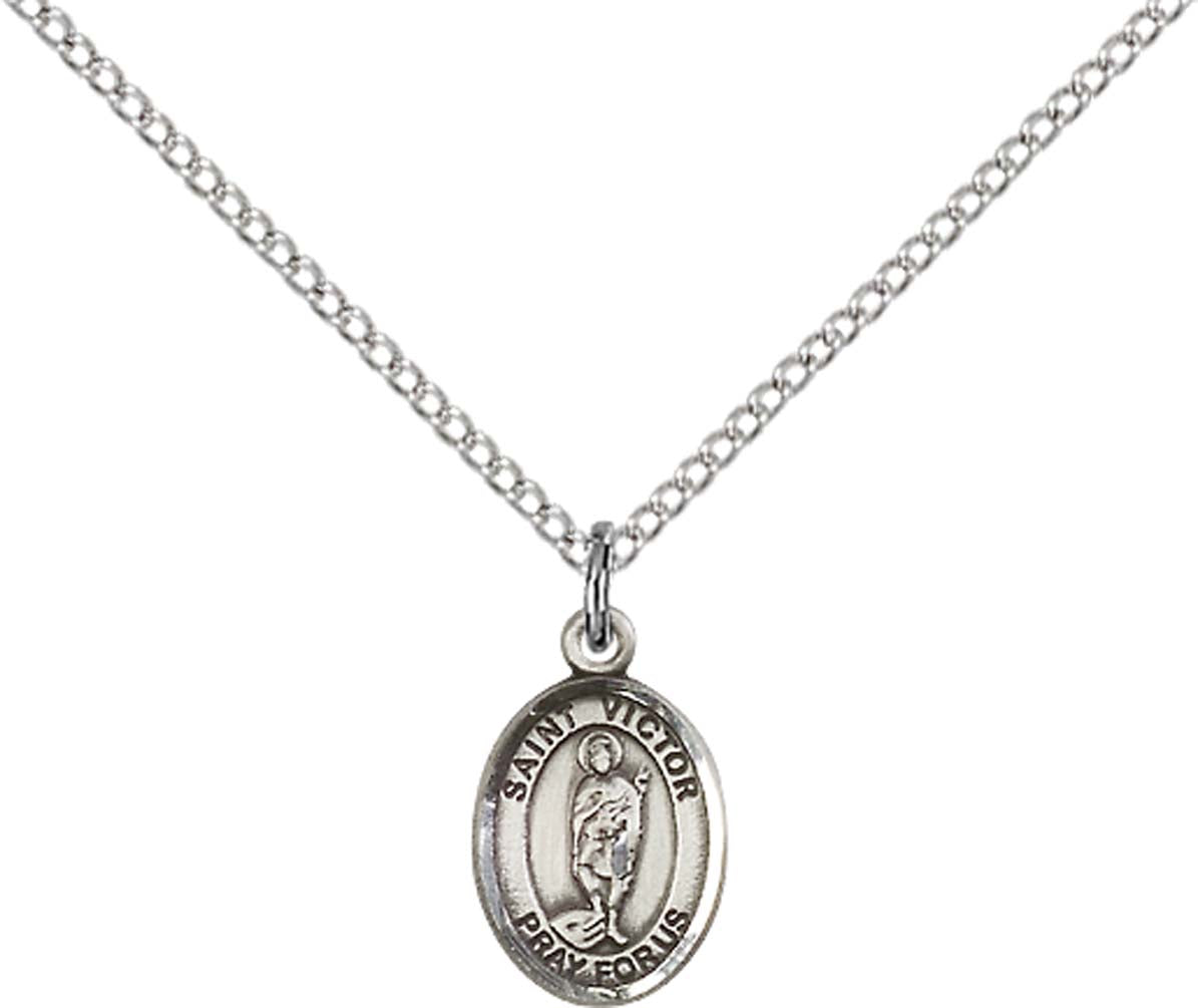 Sterling Silver St. Victor of Marseilles Pendant with 18 inch Sterling Silver Light Curb Chain - Small