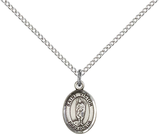 Sterling Silver St. Victor of Marseilles Pendant with 18 inch Sterling Silver Light Curb Chain - Small