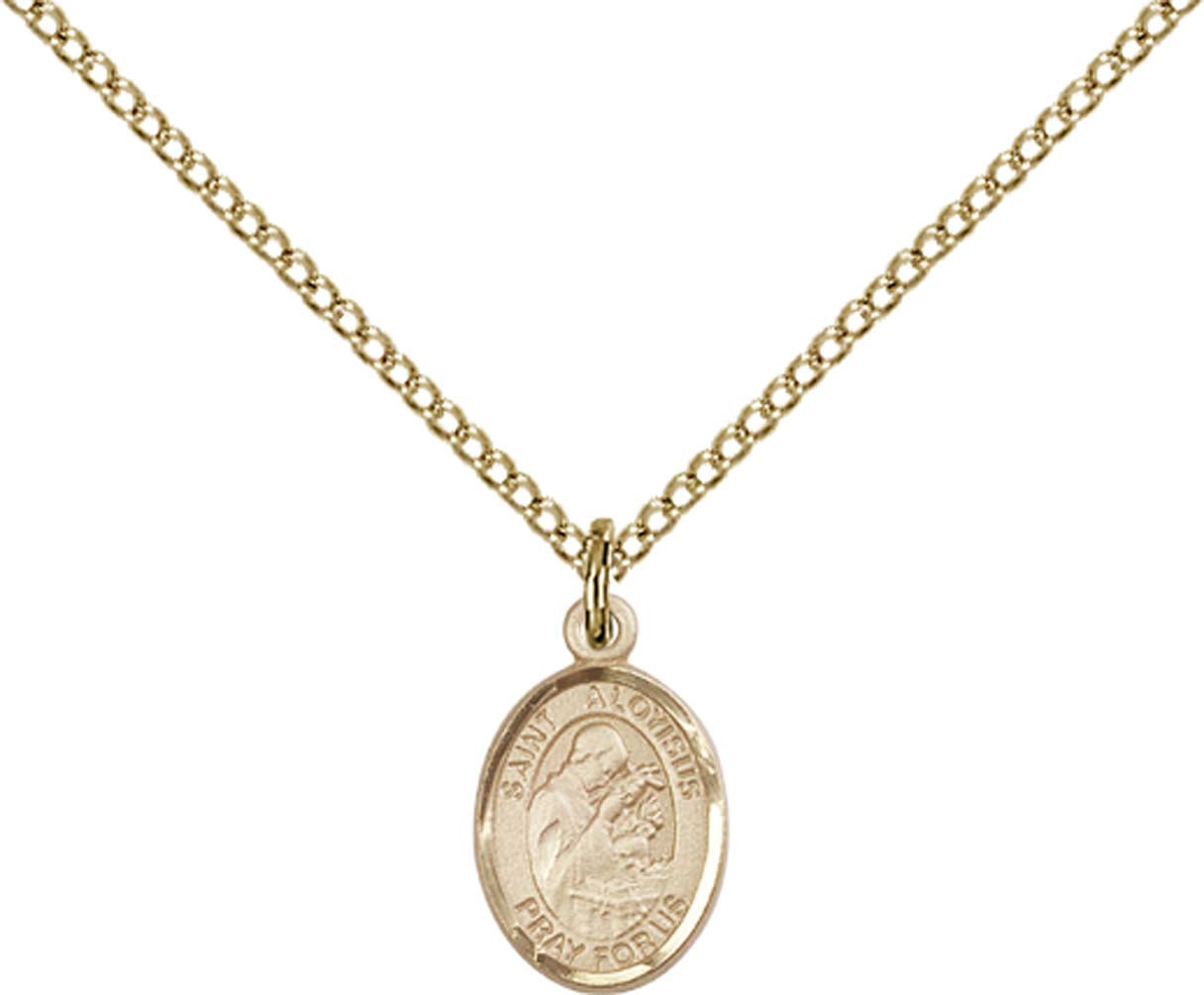 14kt Gold Filled St. Aloysius Gonzaga Pendant with 18 inch Gold Filled Light Curb Chain - Small