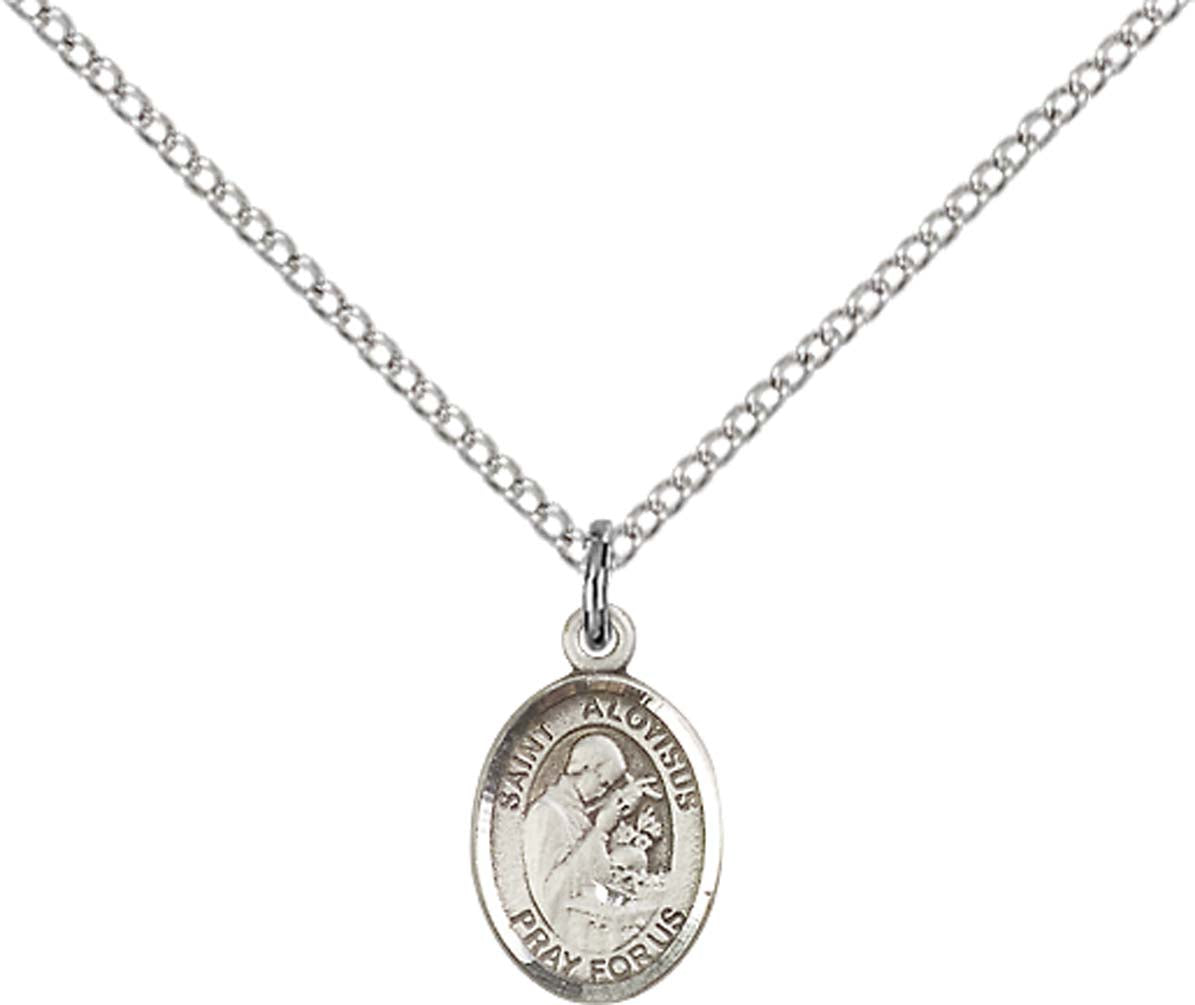 Sterling Silver St. Aloysius Gonzaga Pendant with 18 inch Sterling Silver Light Curb Chain - Small