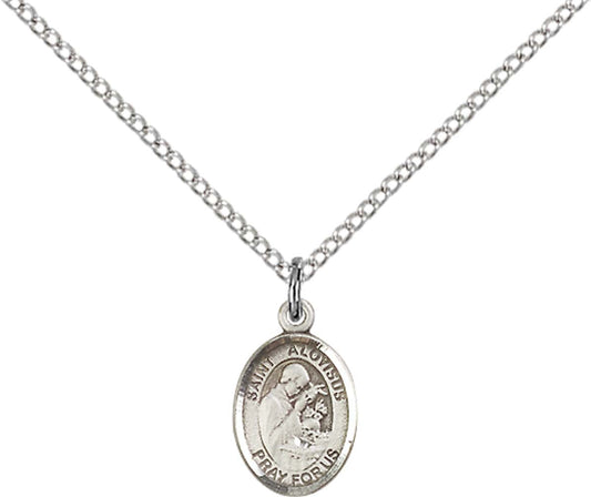 Sterling Silver St. Aloysius Gonzaga Pendant with 18 inch Sterling Silver Light Curb Chain - Small