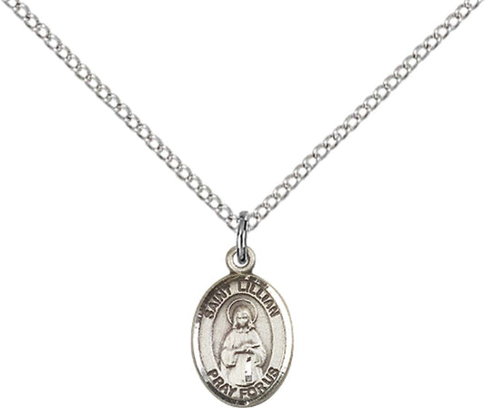 Sterling Silver St. Lillian Pendant with 18 inch Sterling Silver Light Curb Chain - Small