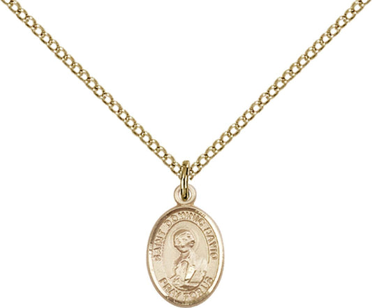 14kt Gold Filled St. Dominic Savio Pendant with 18 inch Gold Filled Light Curb Chain - Small