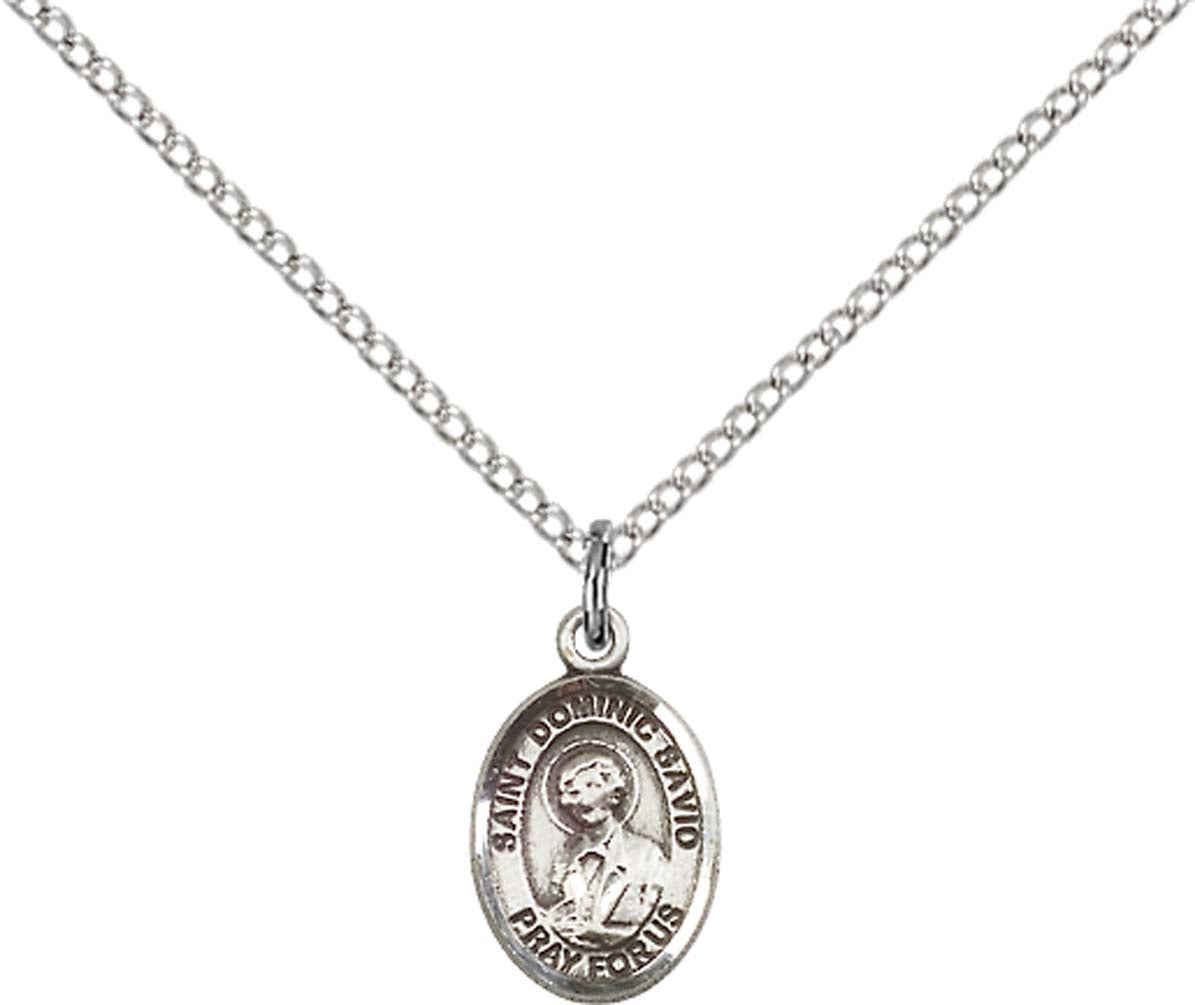 Sterling Silver St. Dominic Savio Pendant with 18 inch Sterling Silver Light Curb Chain - Small