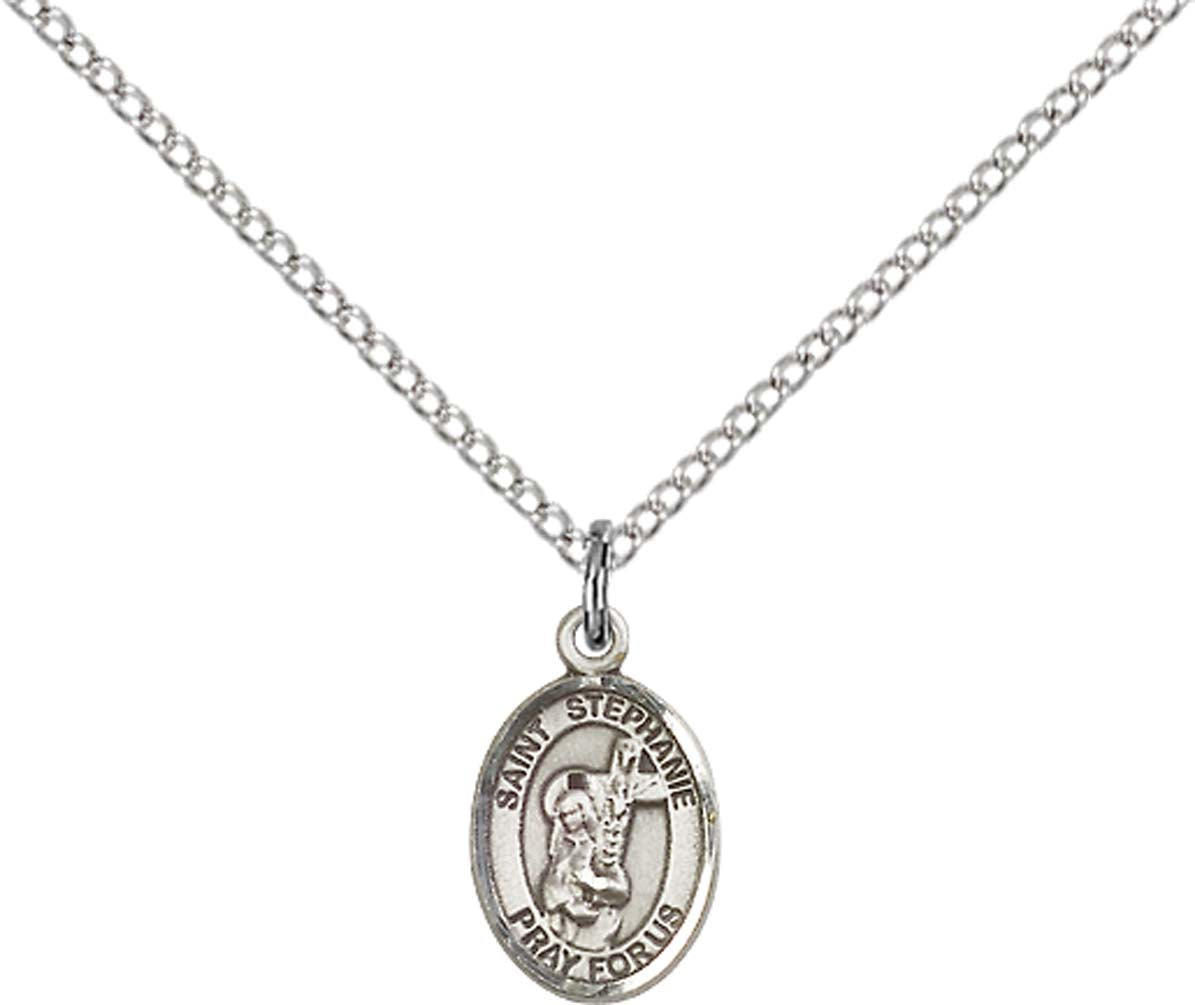 Sterling Silver St. Stephanie Pendant with 18 inch Sterling Silver Light Curb Chain - Small