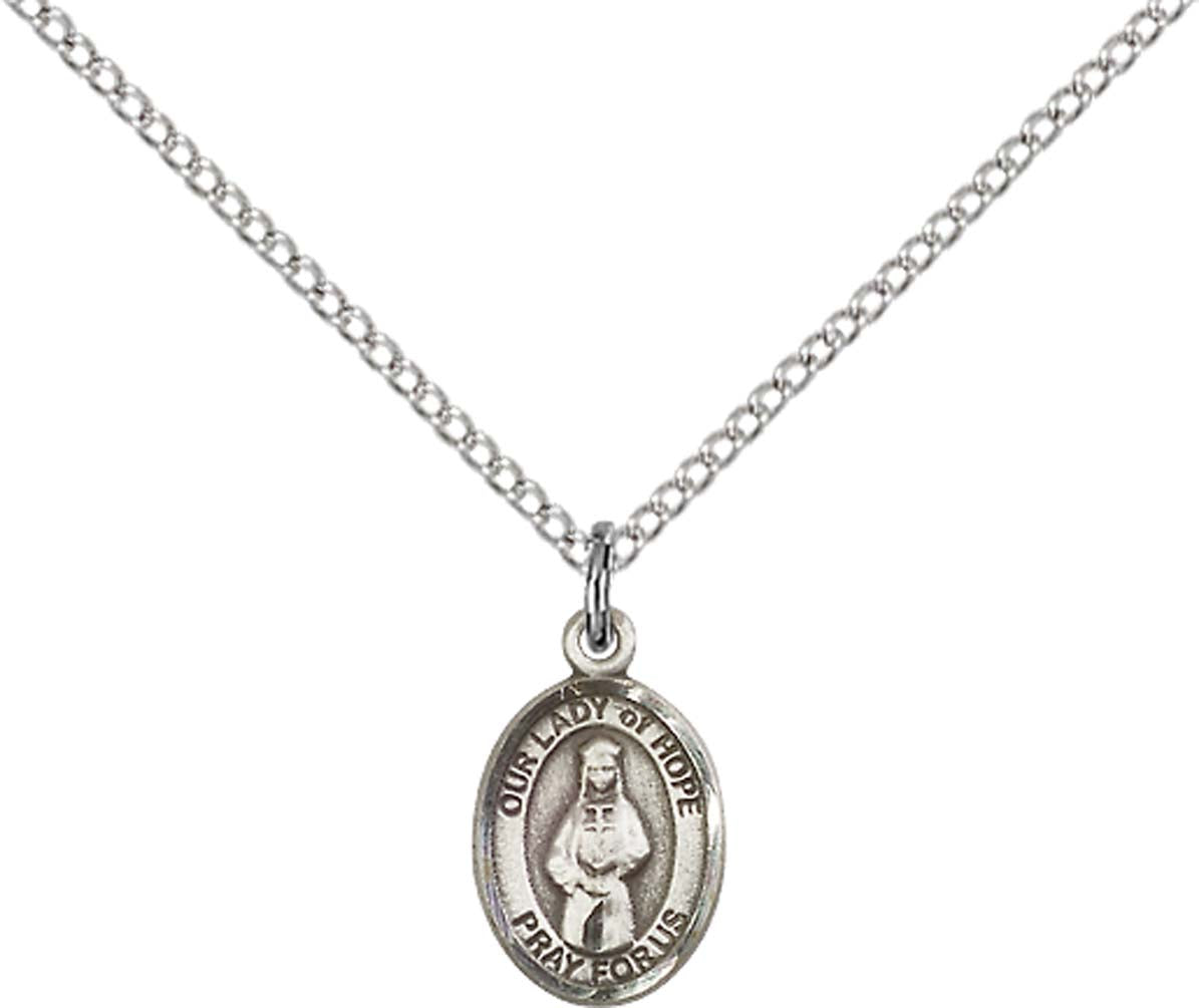 Sterling Silver O/L of Hope Pendant with 18 inch Sterling Silver Light Curb Chain - Small