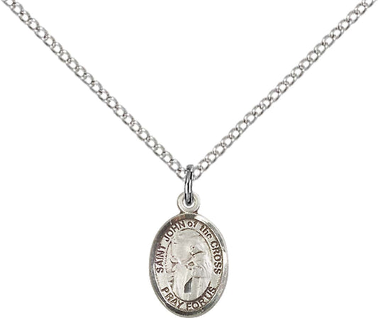 Sterling Silver St. John of the Cross Pendant with 18 inch Sterling Silver Light Curb Chain - Small