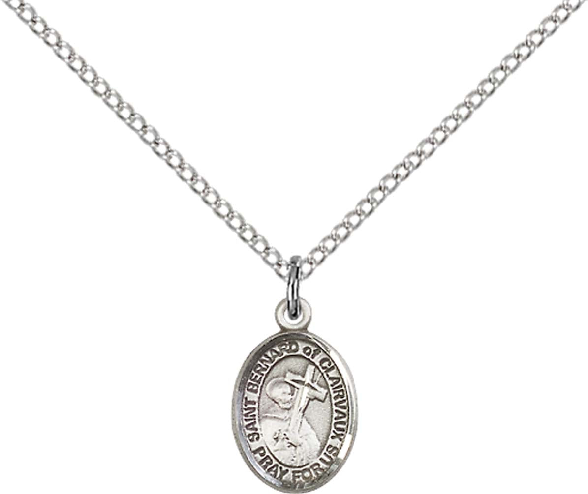 Sterling Silver St. Bernard of Clairvaux Pendant with 18 inch Sterling Silver Light Curb Chain - Small