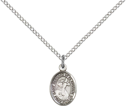 Sterling Silver St. Bernard of Clairvaux Pendant with 18 inch Sterling Silver Light Curb Chain - Small