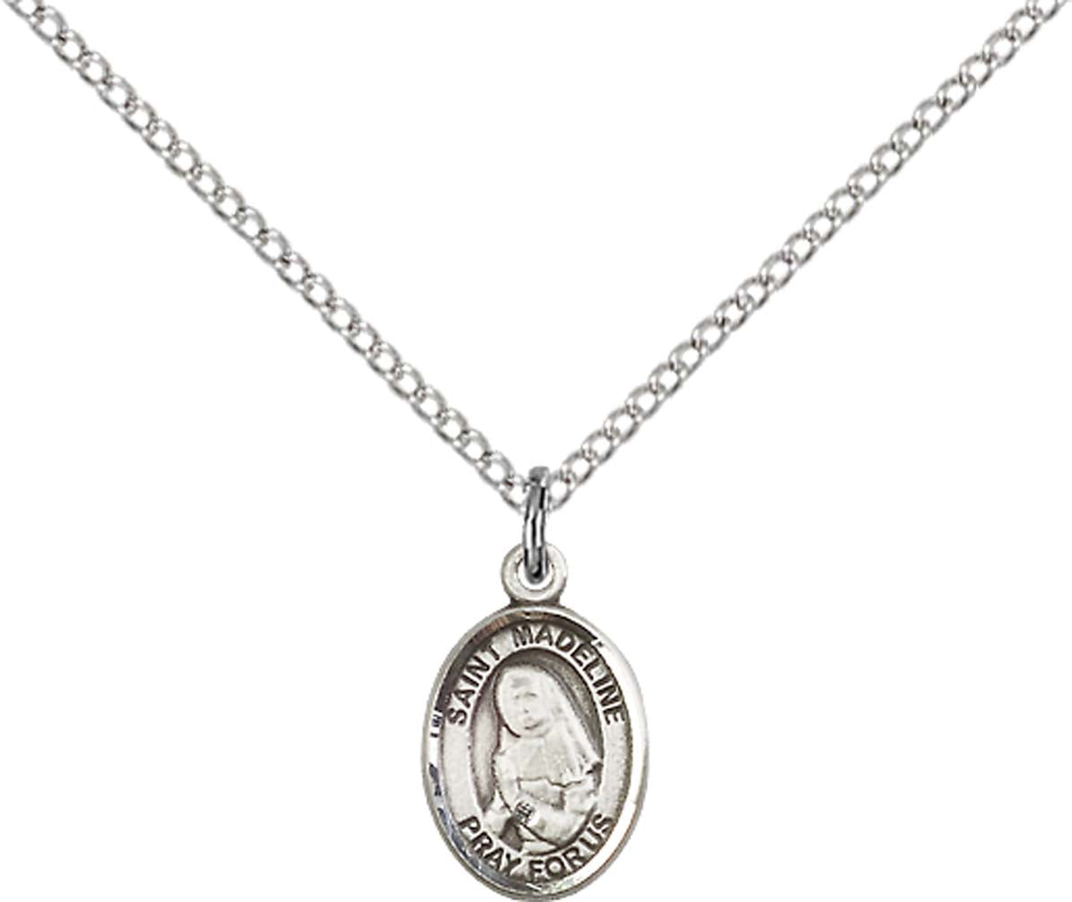 Sterling Silver St. Madeline Sophie Barat Pendant with 18 inch Sterling Silver Light Curb Chain - Small
