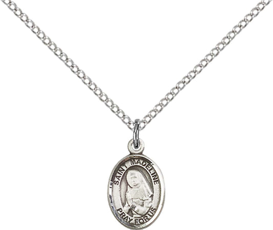 Sterling Silver St. Madeline Sophie Barat Pendant with 18 inch Sterling Silver Light Curb Chain - Small
