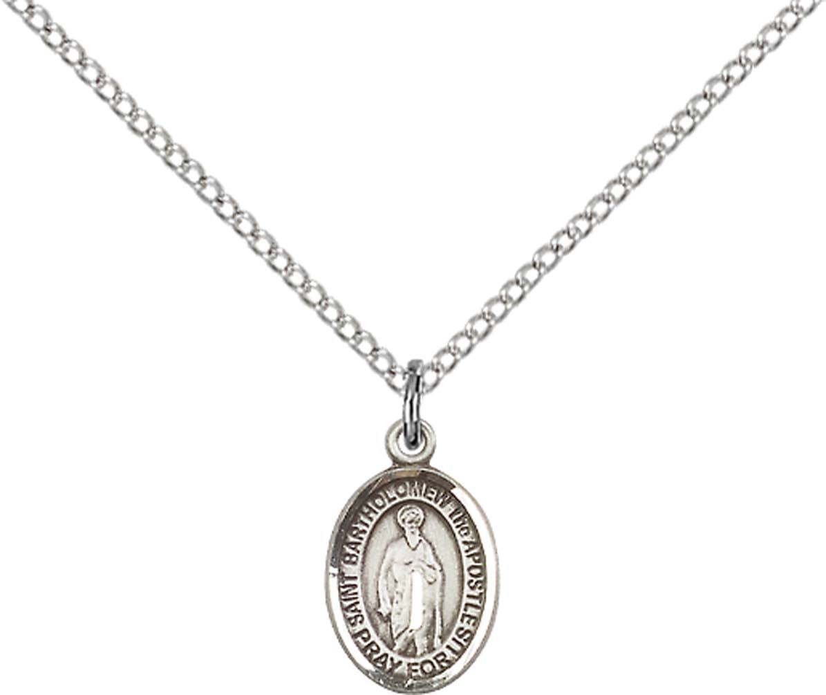 Sterling Silver St. Bartholomew the Apostle Pendan with 18 inch Sterling Silver Light Curb Chain - Small