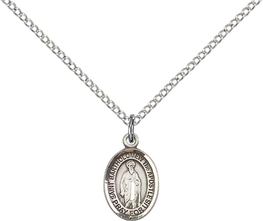 Sterling Silver St. Bartholomew the Apostle Pendan with 18 inch Sterling Silver Light Curb Chain - Small