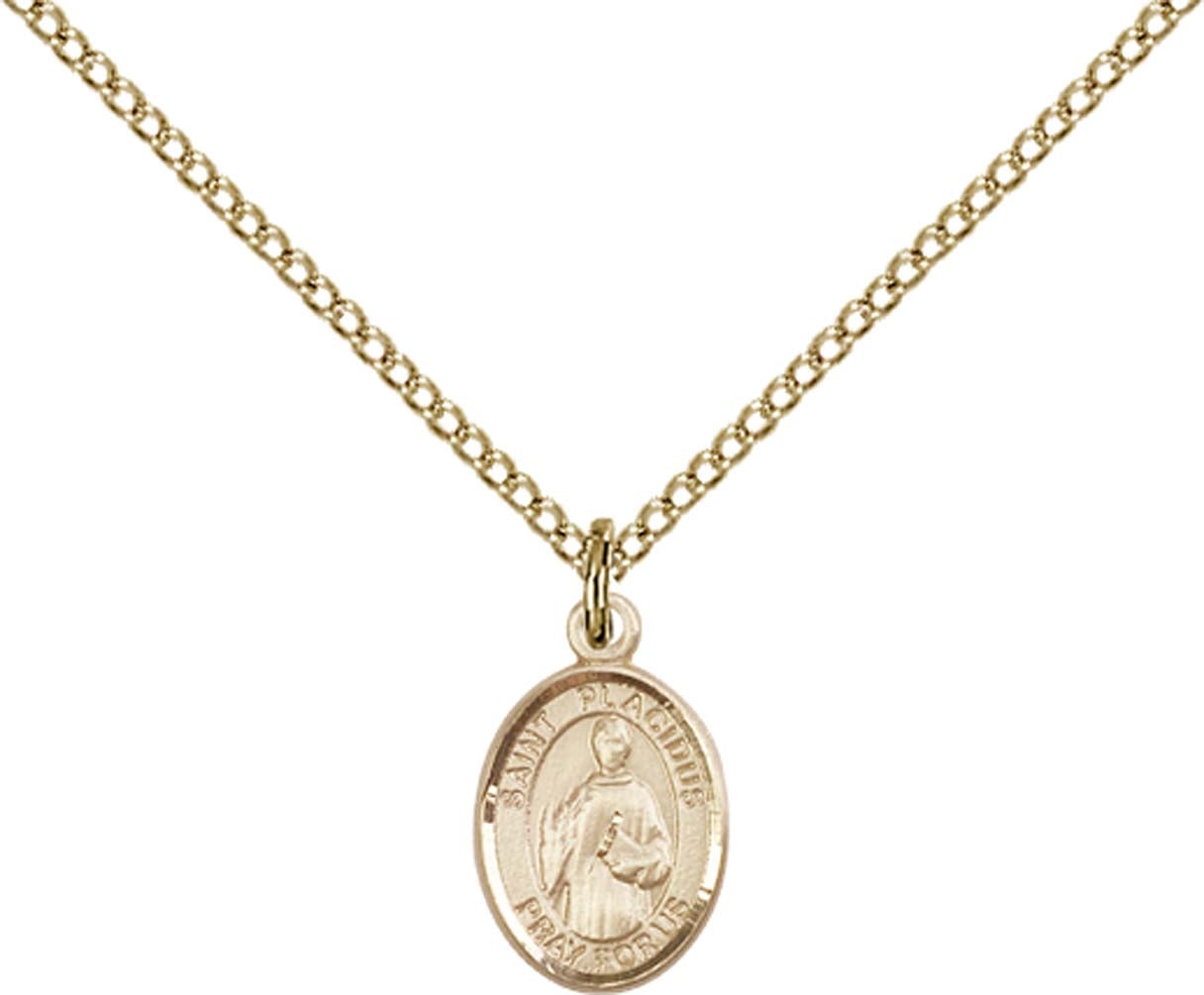 14kt Gold Filled St. Placidus Pendant with 18 inch Gold Filled Light Curb Chain - Small