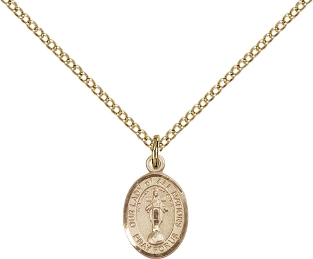14kt Gold Filled O/L of All Nations Pendant with 18 inch Gold Filled Light Curb Chain - Small
