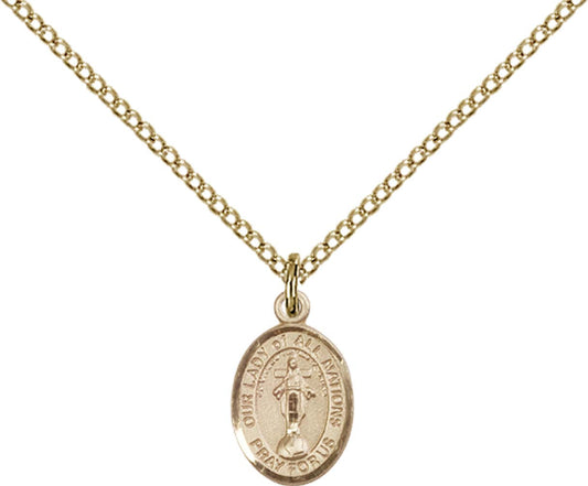 14kt Gold Filled O/L of All Nations Pendant with 18 inch Gold Filled Light Curb Chain - Small